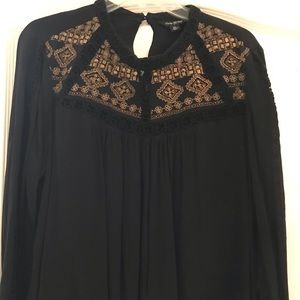 Gold Beaded Lucky Brand Peasant Blouse